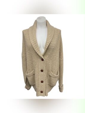 BDG Chunky Shawl-Collar Cardigan in Beige Size S